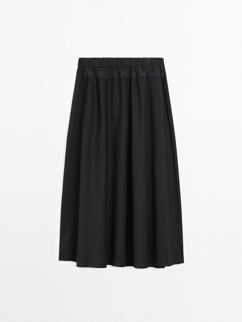 Massimo Dutti Wool Blend Technical Fabric Elasticated Women Skirts Black | US-FS5982164