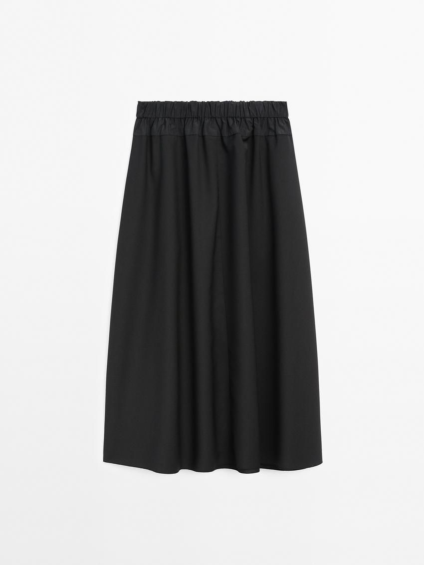 Massimo Dutti Wool Blend Technical Fabric Elasticated Women Skirts Black | US-FS5982164