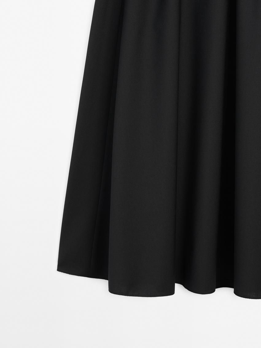 Massimo Dutti Wool Blend Technical Fabric Elasticated Women Skirts Black | US-FS5982164