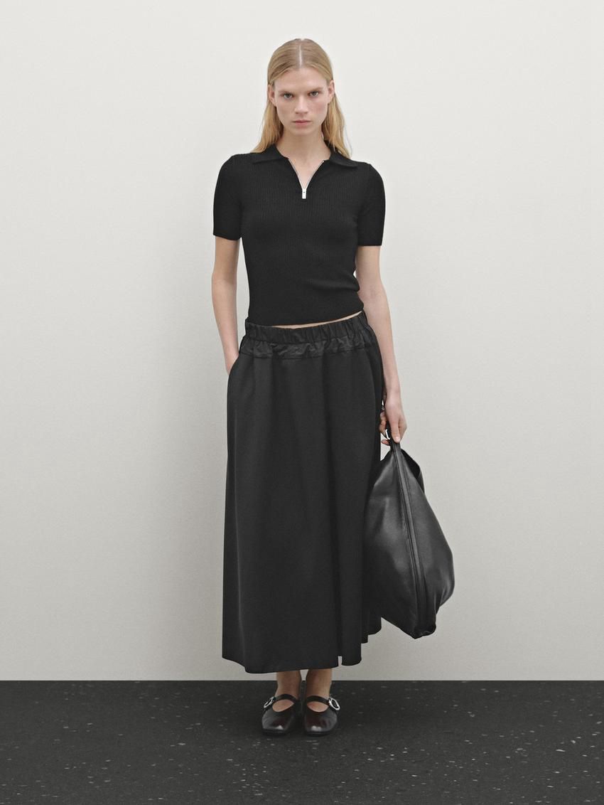 Massimo Dutti Wool Blend Technical Fabric Elasticated Women Skirts Black | US-FS5982164