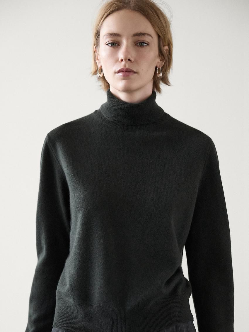 Massimo Dutti Wool Blend Turtleneck Women Sweater Dark Green | US-TI4503978
