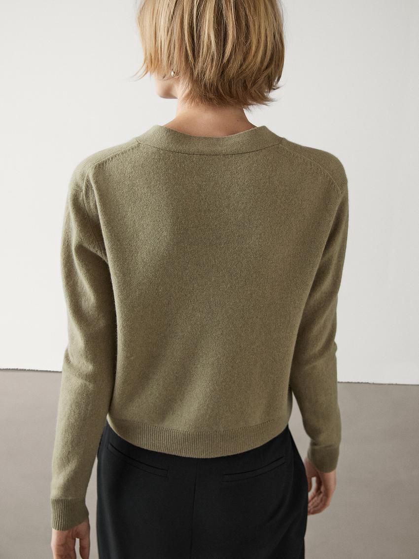 Massimo Dutti Wool Blend V-neck Women Cardigan Light Green | US-IE1450837