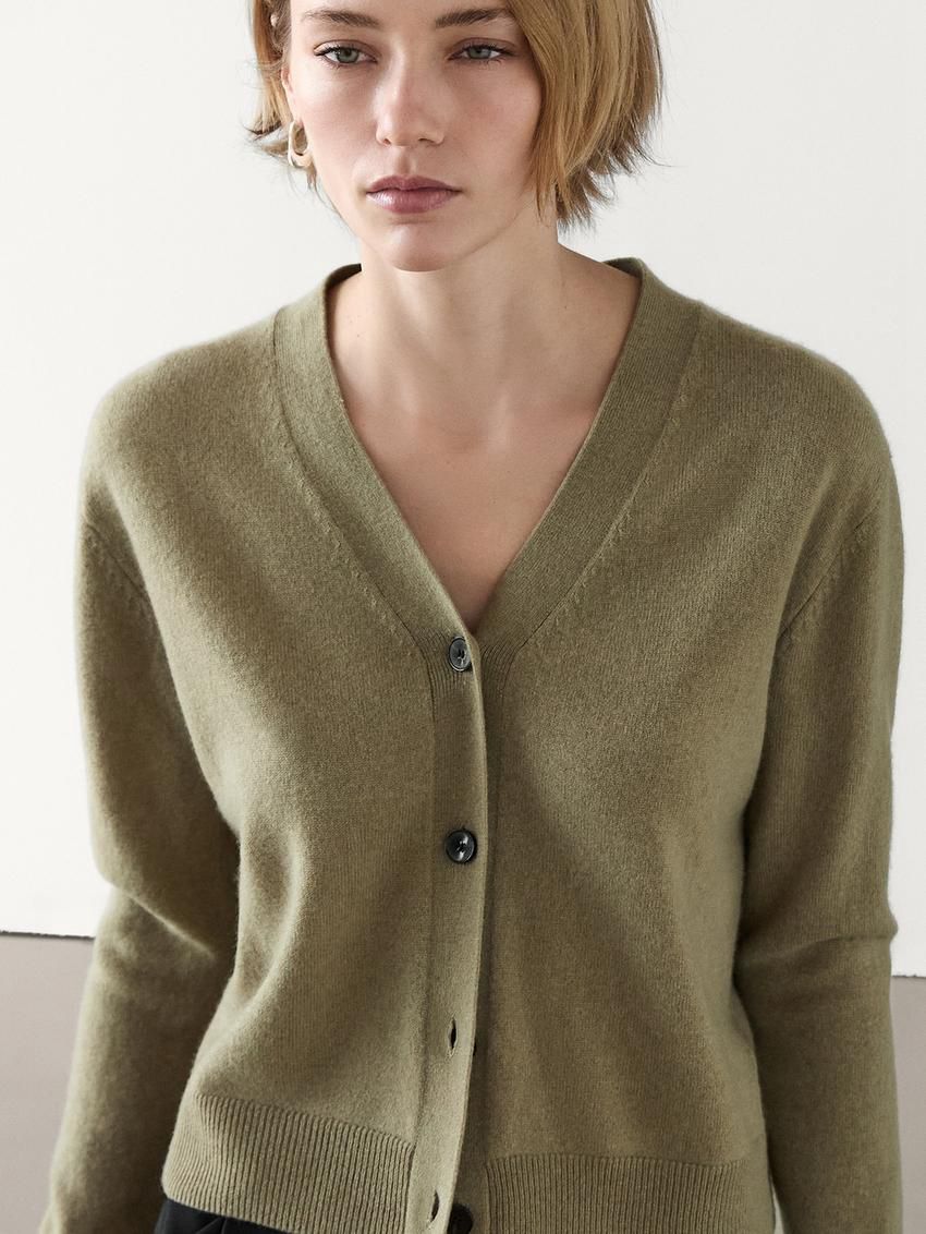 Massimo Dutti Wool Blend V-neck Women Cardigan Light Green | US-IE1450837