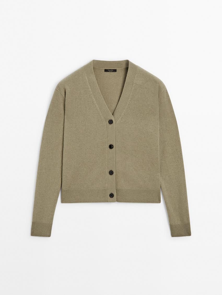 Massimo Dutti Wool Blend V-neck Women Cardigan Light Green | US-IE1450837