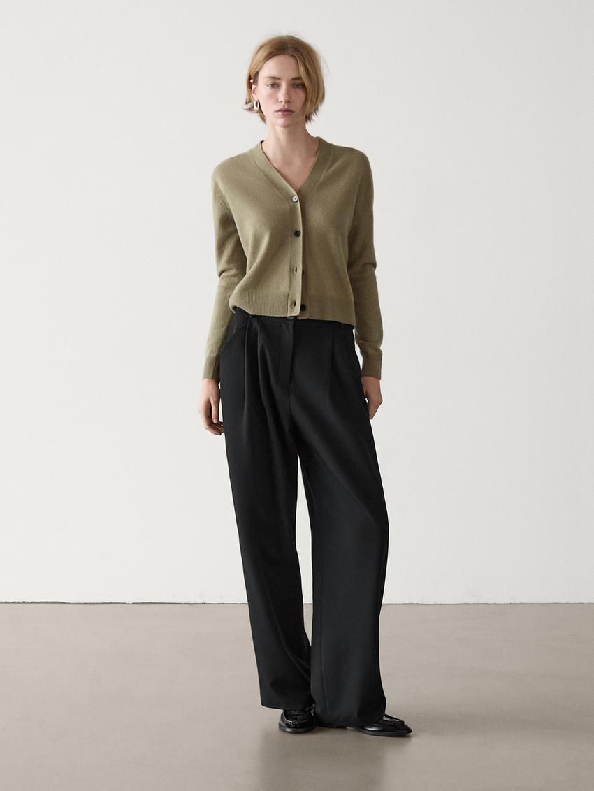 Massimo Dutti Wool Blend V-neck Women Cardigan Light Green | US-IE1450837
