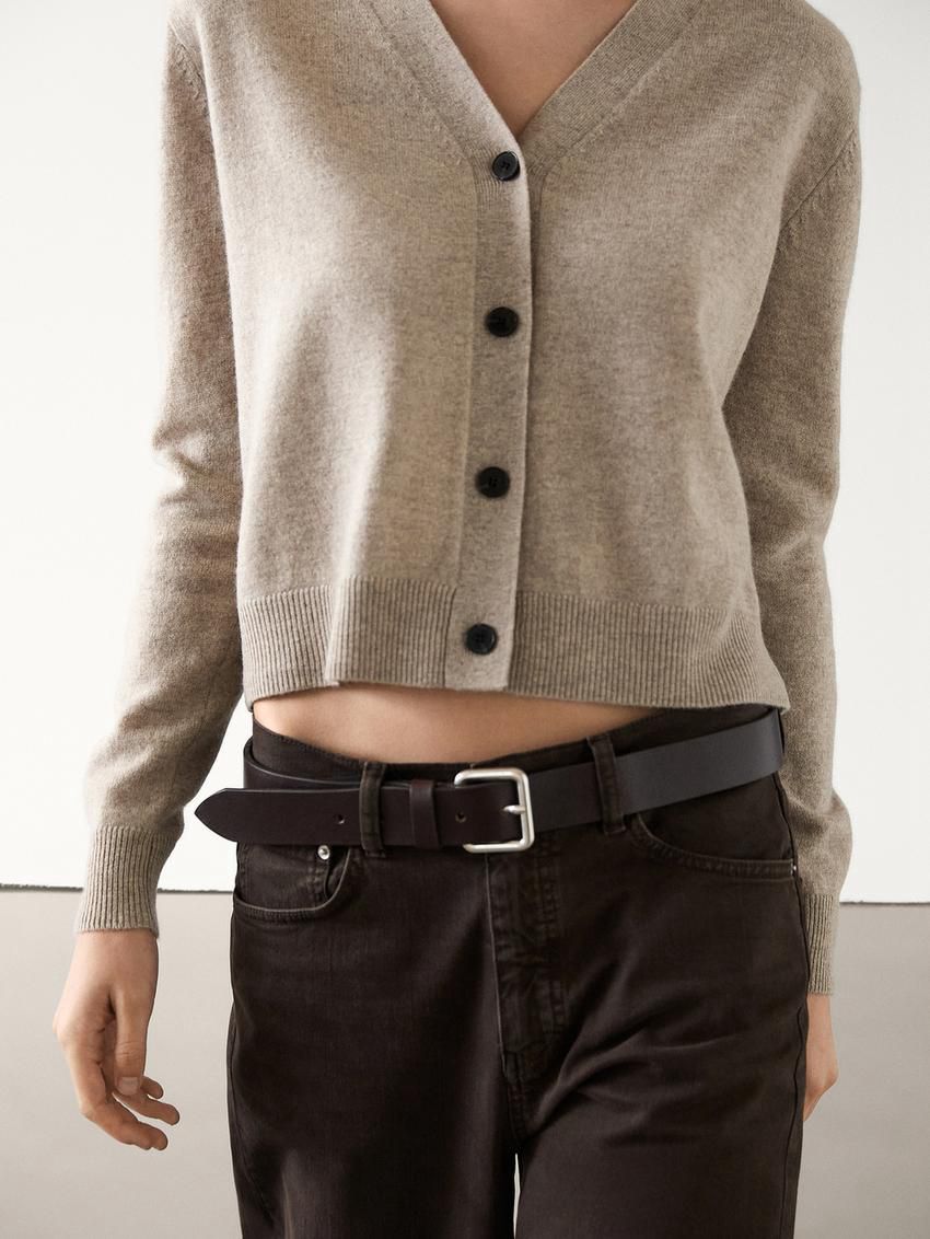 Massimo Dutti Wool Blend V-neck Women Cardigan Beige | US-ZE2364109