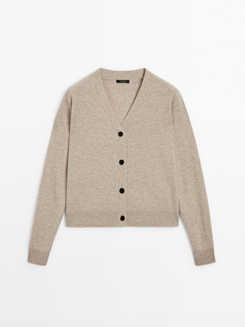 Massimo Dutti Wool Blend V-neck Women Cardigan Beige | US-ZE2364109