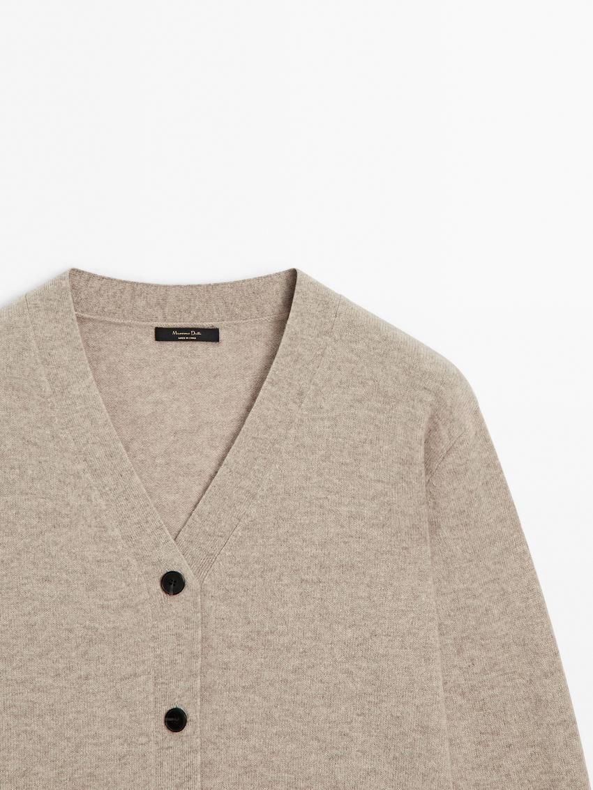 Massimo Dutti Wool Blend V-neck Women Cardigan Beige | US-ZE2364109