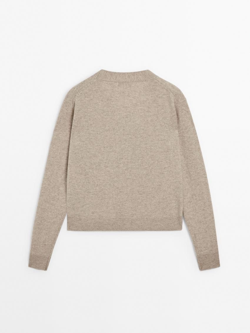 Massimo Dutti Wool Blend V-neck Women Cardigan Beige | US-ZE2364109