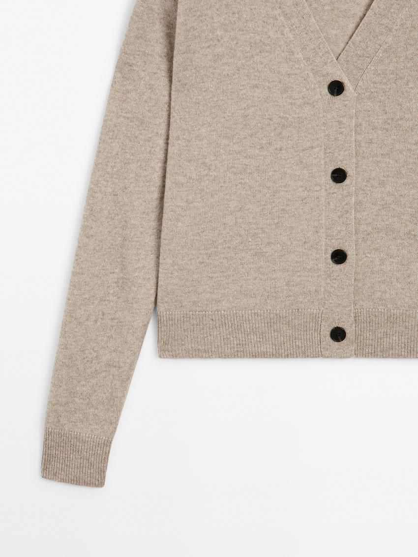 Massimo Dutti Wool Blend V-neck Women Cardigan Beige | US-ZE2364109