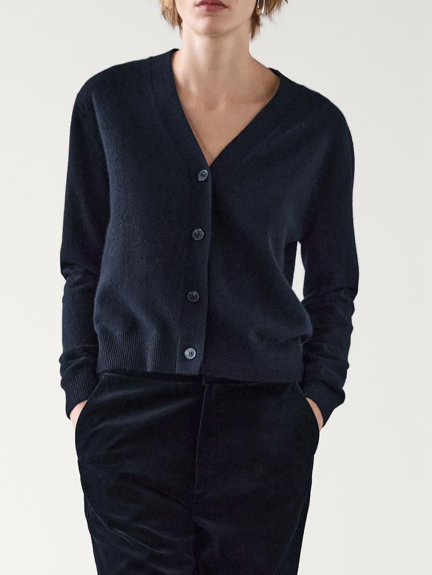 Massimo Dutti Wool Blend V-neck Women Cardigan Navy | US-LP7650483