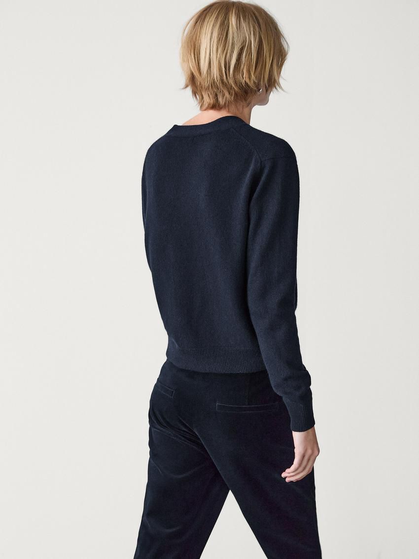 Massimo Dutti Wool Blend V-neck Women Cardigan Navy | US-LP7650483