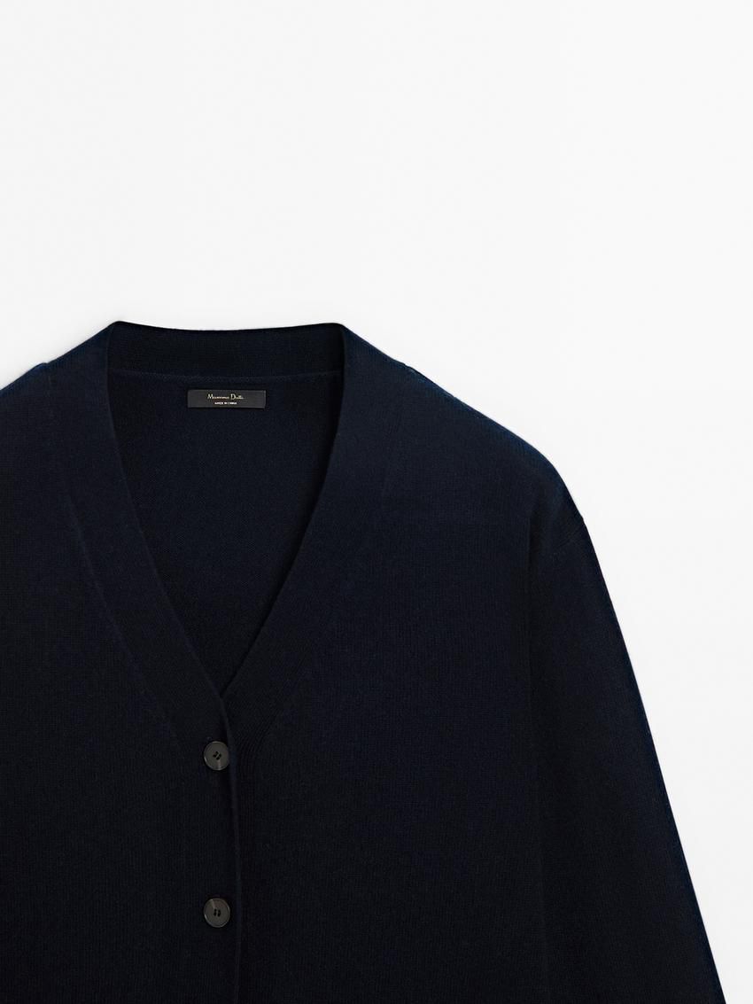 Massimo Dutti Wool Blend V-neck Women Cardigan Navy | US-LP7650483