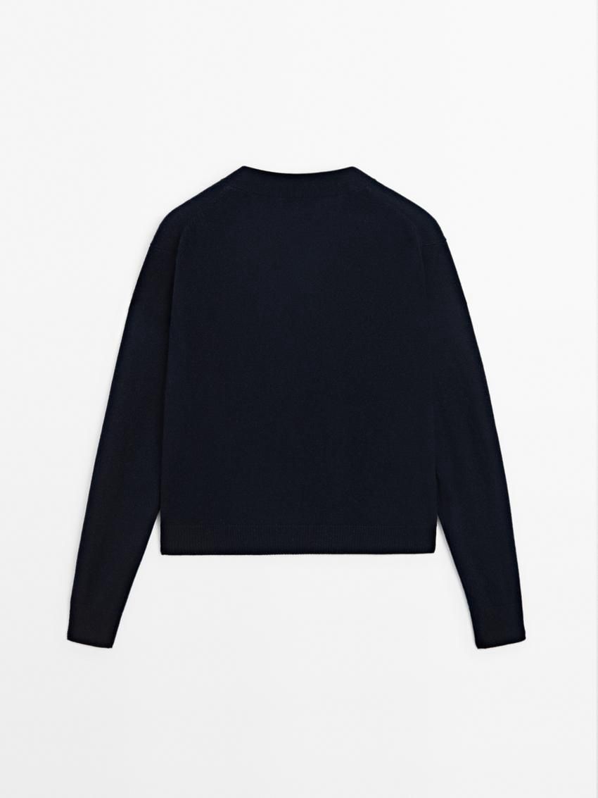 Massimo Dutti Wool Blend V-neck Women Cardigan Navy | US-LP7650483