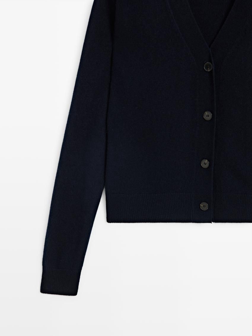 Massimo Dutti Wool Blend V-neck Women Cardigan Navy | US-LP7650483