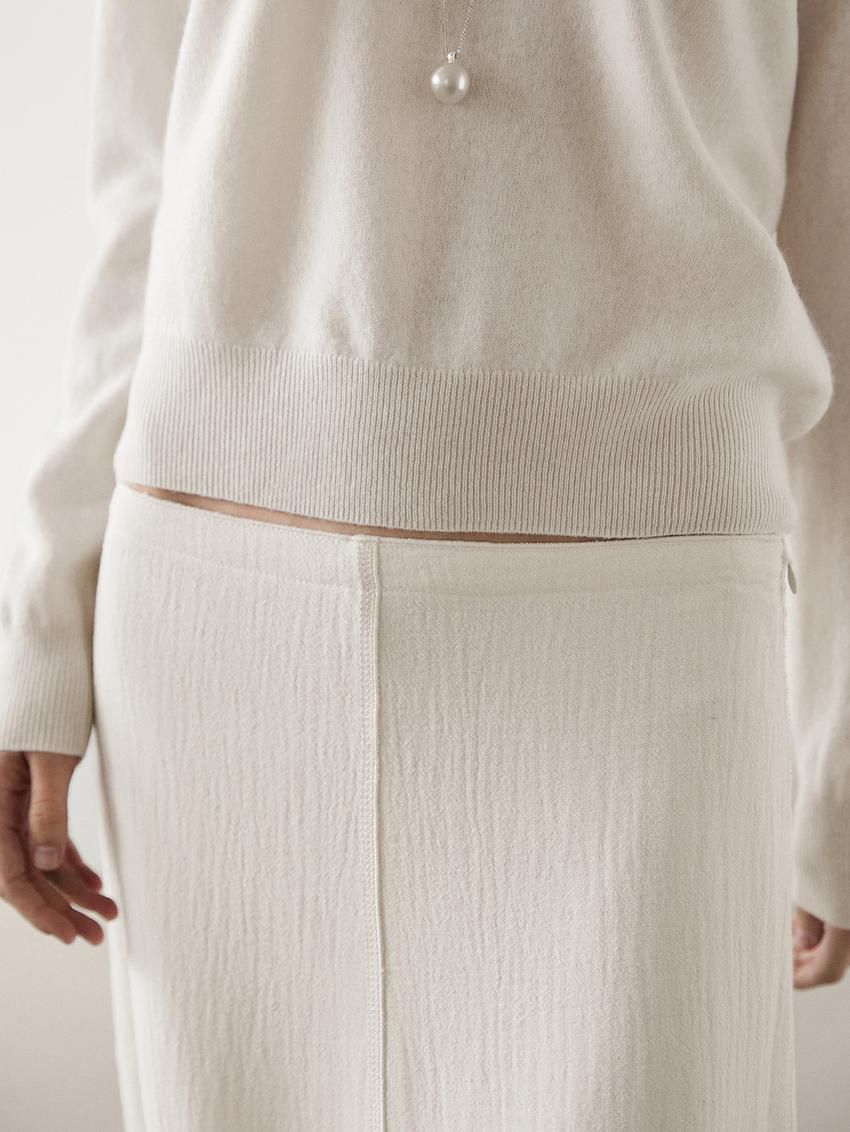 Massimo Dutti Wool Blend V-neck Women Sweater Cream | US-QC6750942
