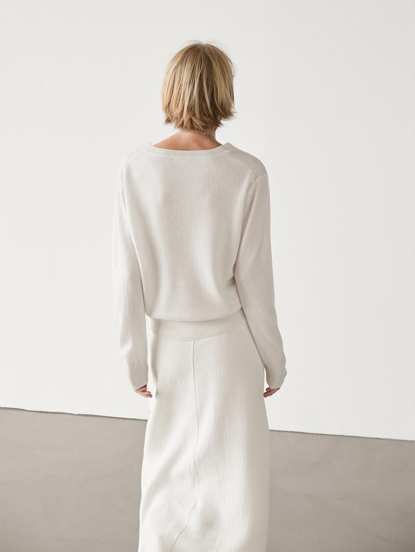 Massimo Dutti Wool Blend V-neck Women Sweater Cream | US-QC6750942