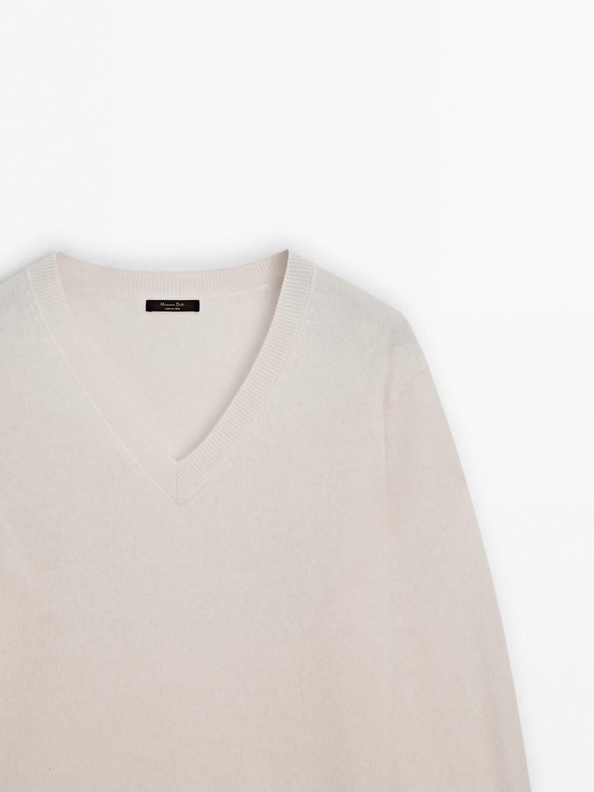 Massimo Dutti Wool Blend V-neck Women Sweater Cream | US-QC6750942