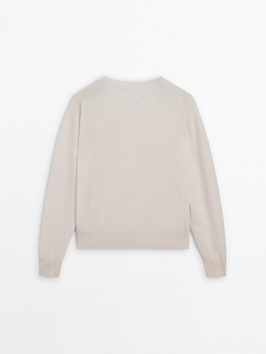 Massimo Dutti Wool Blend V-neck Women Sweater Cream | US-QC6750942