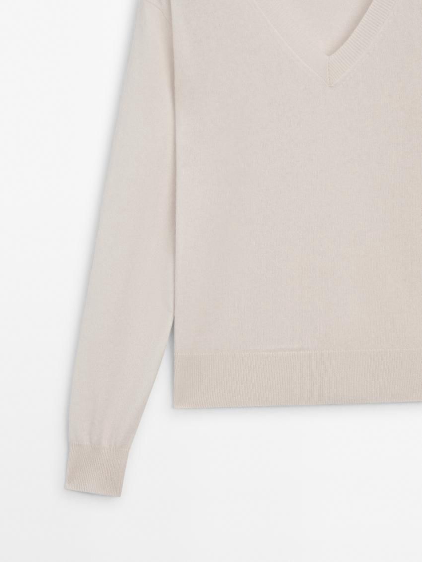 Massimo Dutti Wool Blend V-neck Women Sweater Cream | US-QC6750942