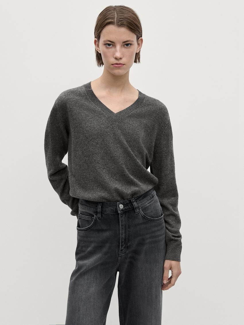 Massimo Dutti Wool Blend V-neck Women Sweater Grey | US-VW1703968