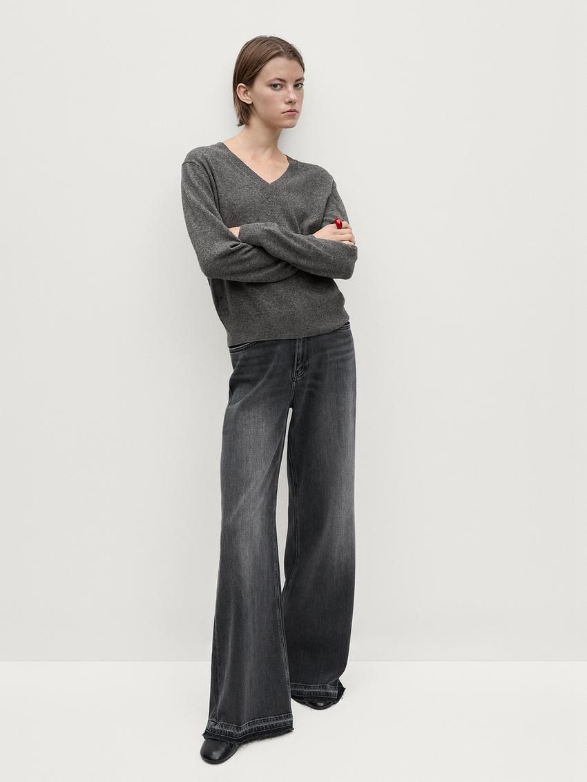Massimo Dutti Wool Blend V-neck Women Sweater Grey | US-VW1703968