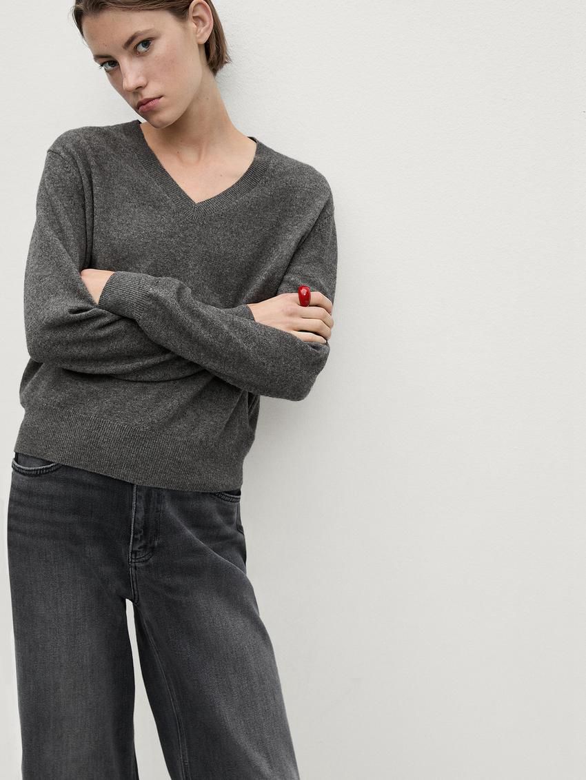 Massimo Dutti Wool Blend V-neck Women Sweater Grey | US-VW1703968