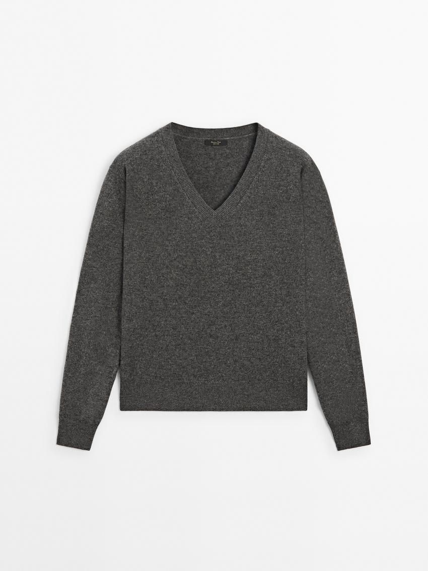 Massimo Dutti Wool Blend V-neck Women Sweater Grey | US-VW1703968