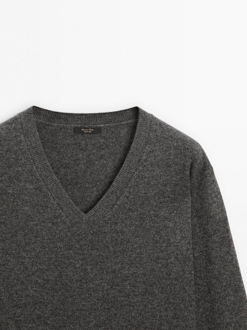 Massimo Dutti Wool Blend V-neck Women Sweater Grey | US-VW1703968