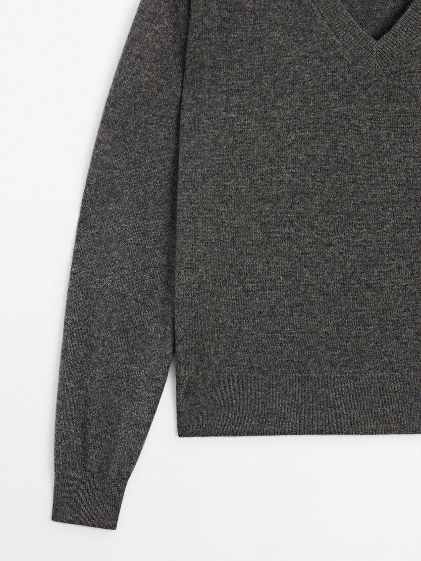 Massimo Dutti Wool Blend V-neck Women Sweater Grey | US-VW1703968