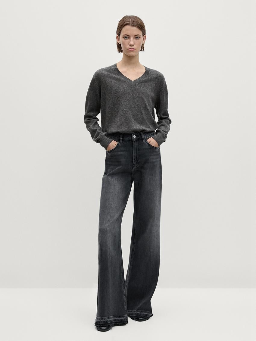 Massimo Dutti Wool Blend V-neck Women Sweater Grey | US-VW1703968