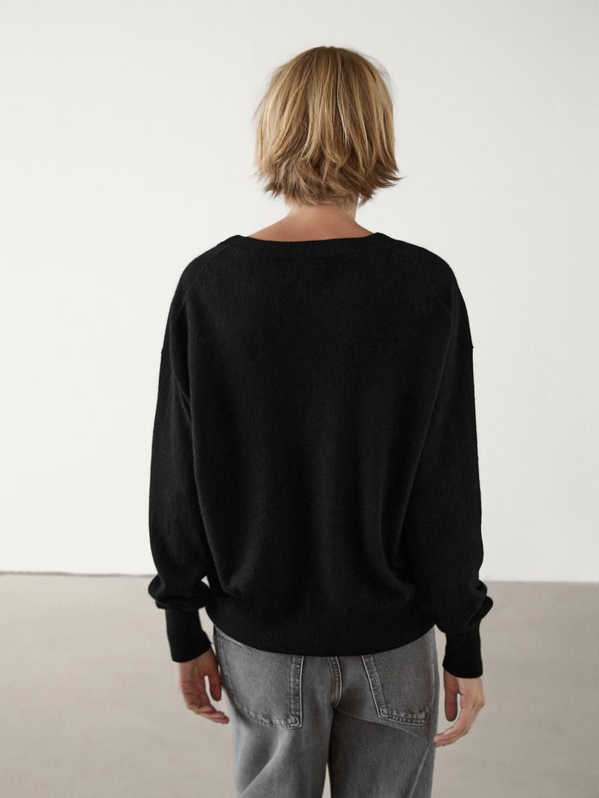 Massimo Dutti Wool Blend V-neck Women Sweater Black | US-AQ9317840