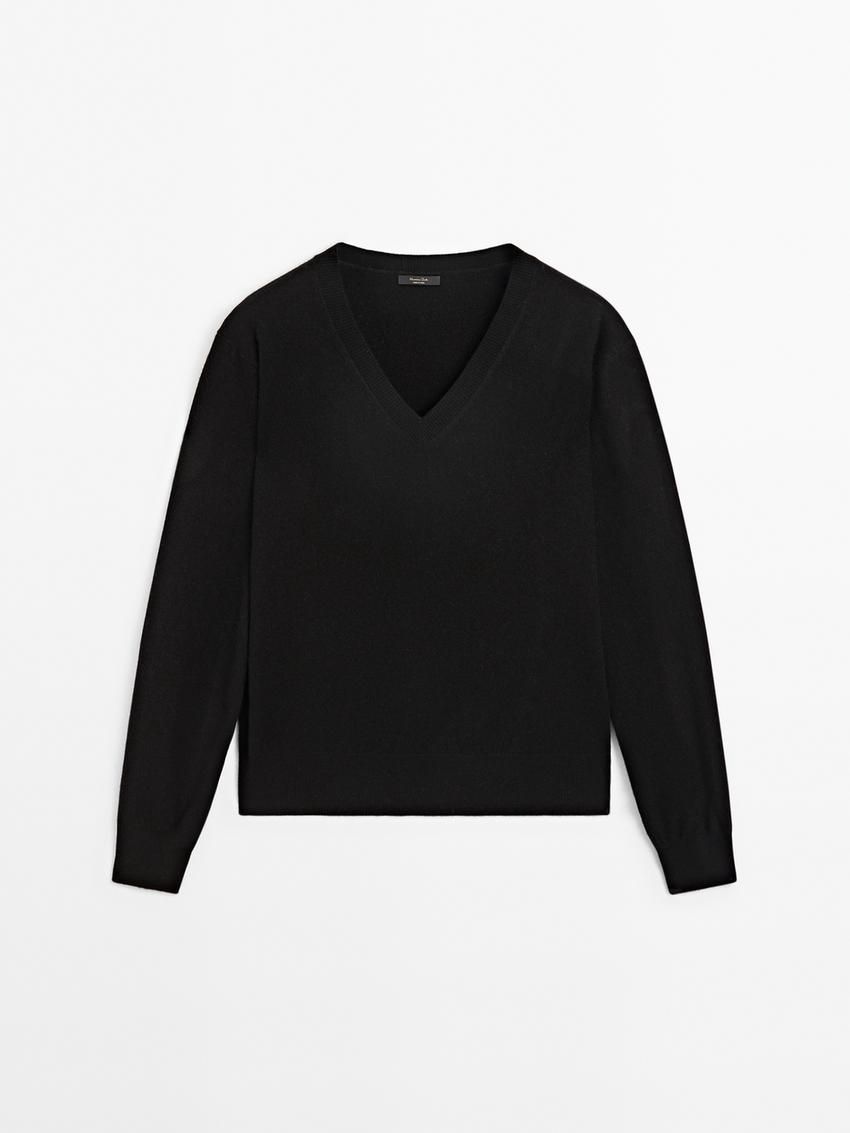 Massimo Dutti Wool Blend V-neck Women Sweater Black | US-AQ9317840