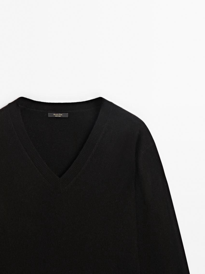 Massimo Dutti Wool Blend V-neck Women Sweater Black | US-AQ9317840