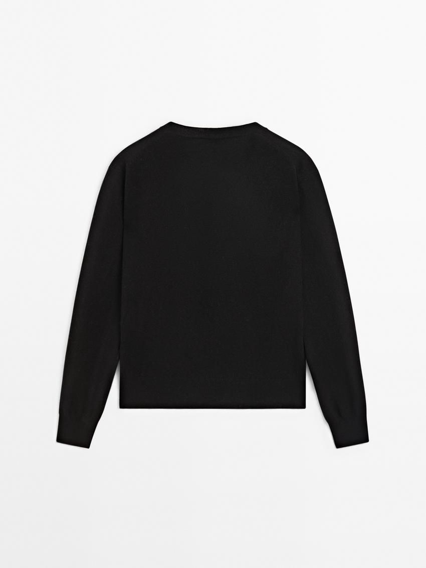 Massimo Dutti Wool Blend V-neck Women Sweater Black | US-AQ9317840