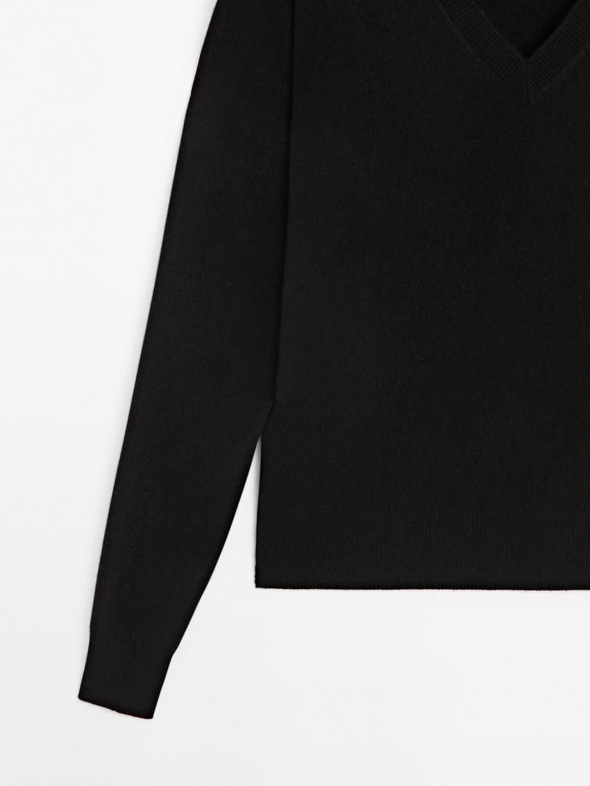 Massimo Dutti Wool Blend V-neck Women Sweater Black | US-AQ9317840
