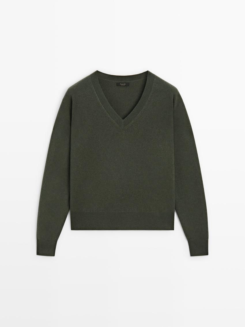Massimo Dutti Wool Blend V-neck Women Sweater Green | US-NA4837261