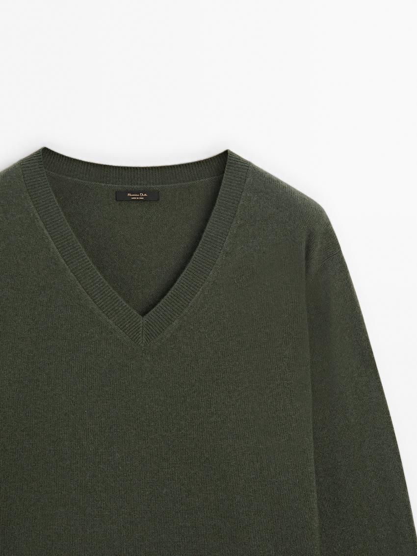 Massimo Dutti Wool Blend V-neck Women Sweater Green | US-NA4837261