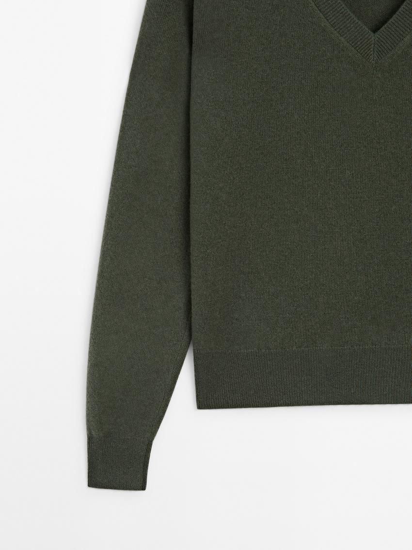 Massimo Dutti Wool Blend V-neck Women Sweater Green | US-NA4837261