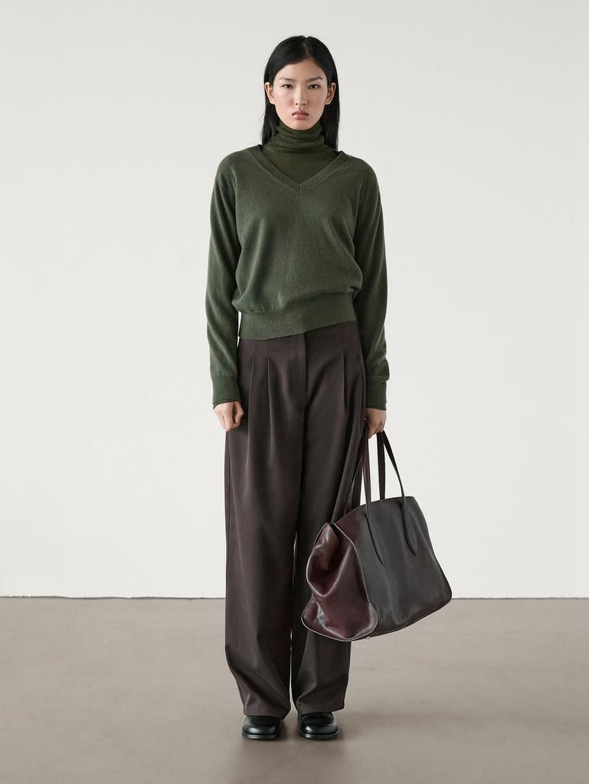 Massimo Dutti Wool Blend V-neck Women Sweater Green | US-NA4837261