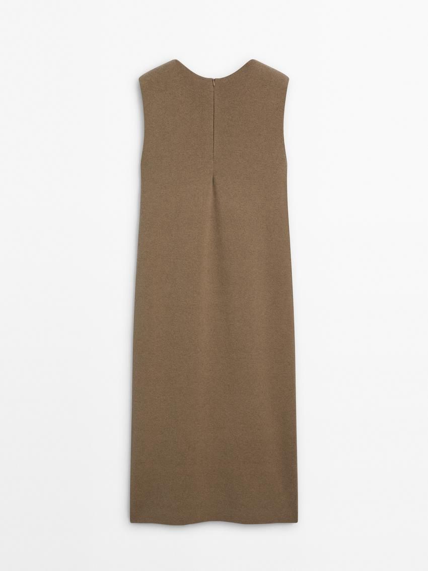 Massimo Dutti Wool Blend With Brooch Detail Women Dress Brown | US-AP7230964