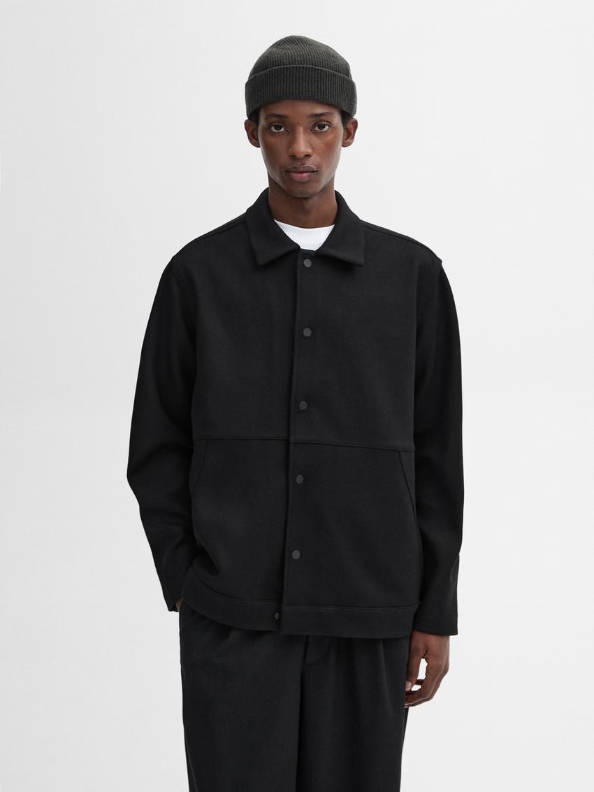 Massimo Dutti Wool Blend With Buttons Men Jacket Black | US-TO4259061