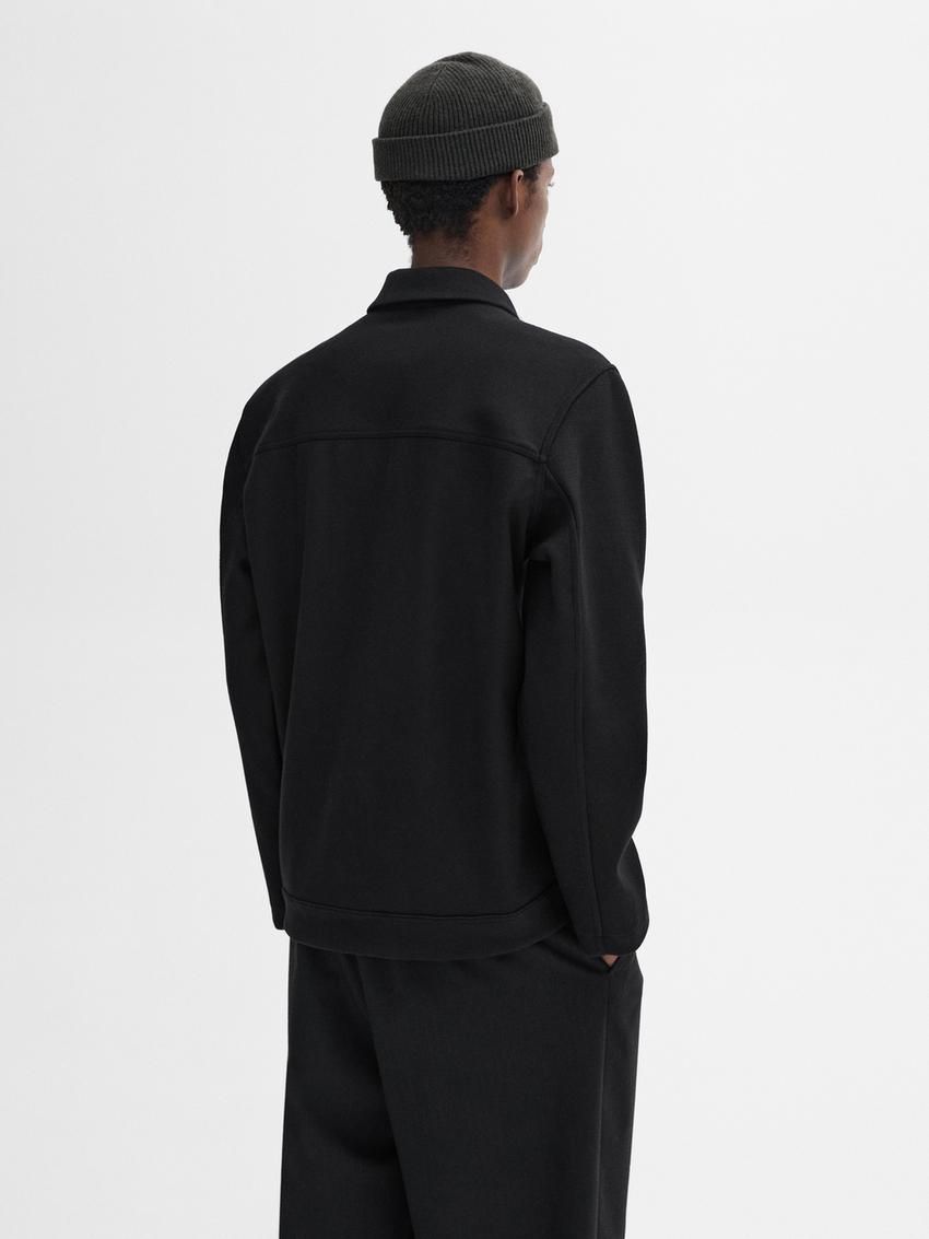Massimo Dutti Wool Blend With Buttons Men Jacket Black | US-TO4259061