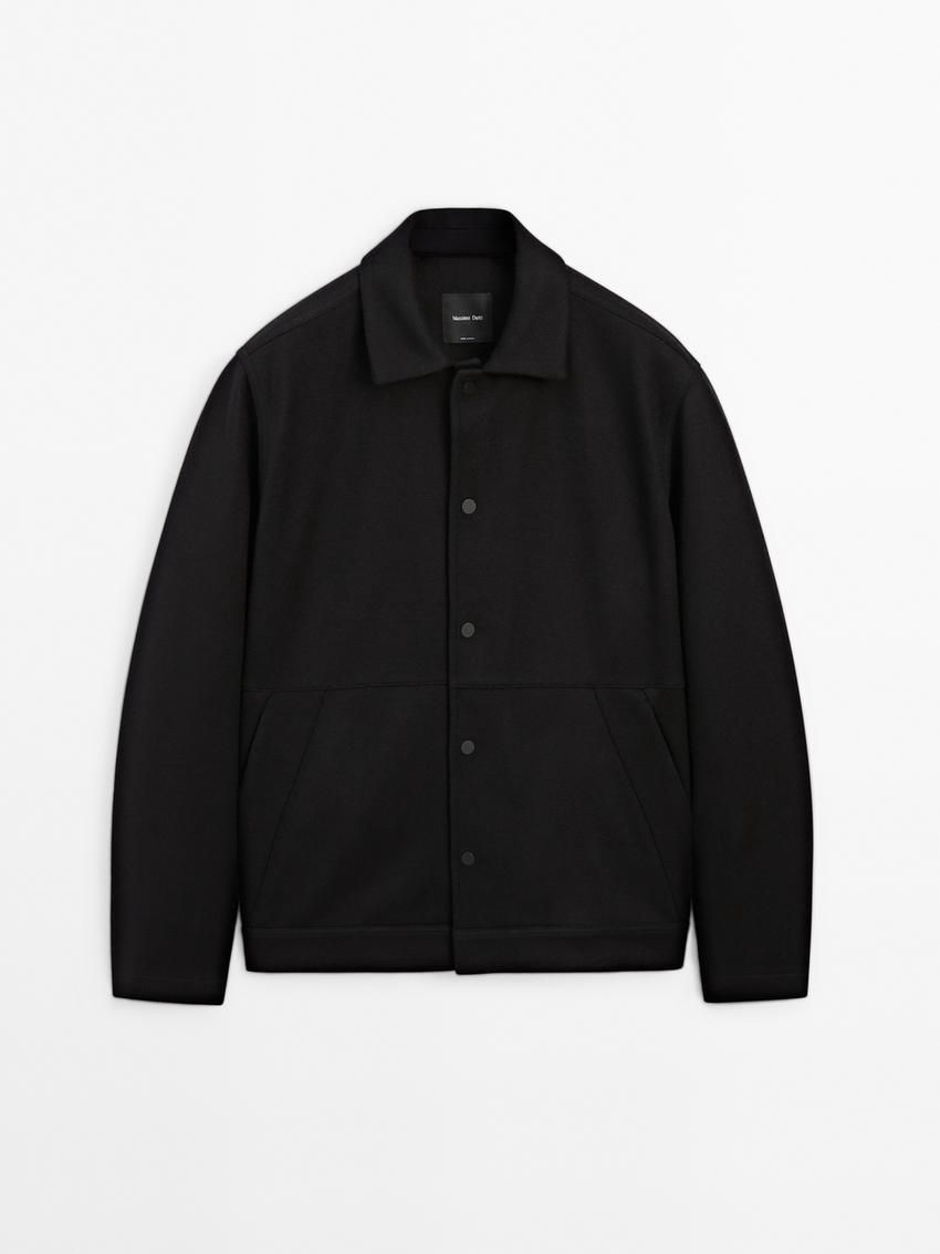 Massimo Dutti Wool Blend With Buttons Men Jacket Black | US-TO4259061