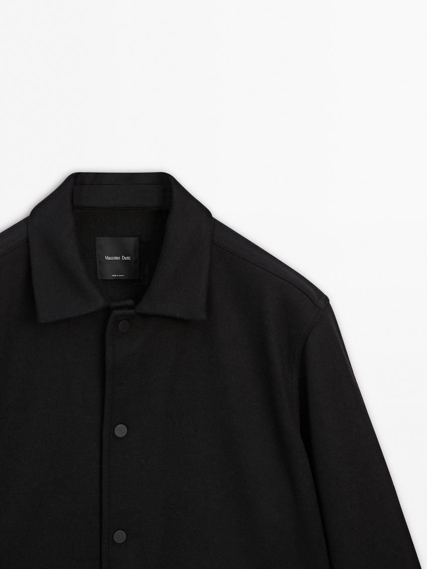 Massimo Dutti Wool Blend With Buttons Men Jacket Black | US-TO4259061