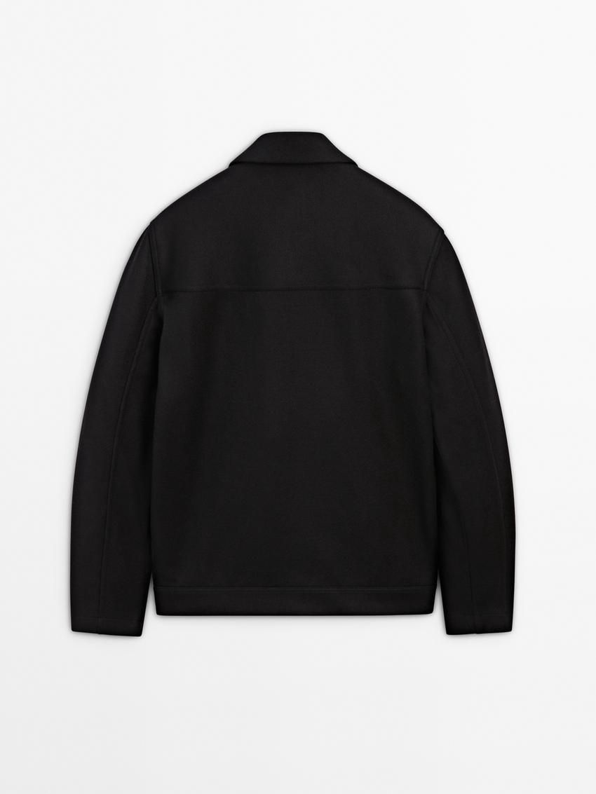 Massimo Dutti Wool Blend With Buttons Men Jacket Black | US-TO4259061