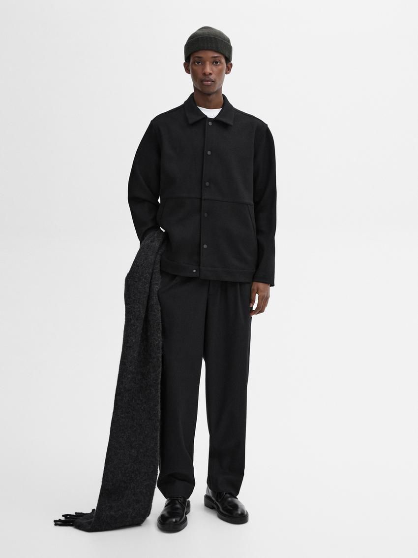 Massimo Dutti Wool Blend With Buttons Men Jacket Black | US-TO4259061