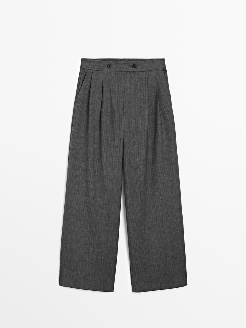 Massimo Dutti Wool Blend With Double Darts Women Trousers Dark Grey | US-TZ5348297