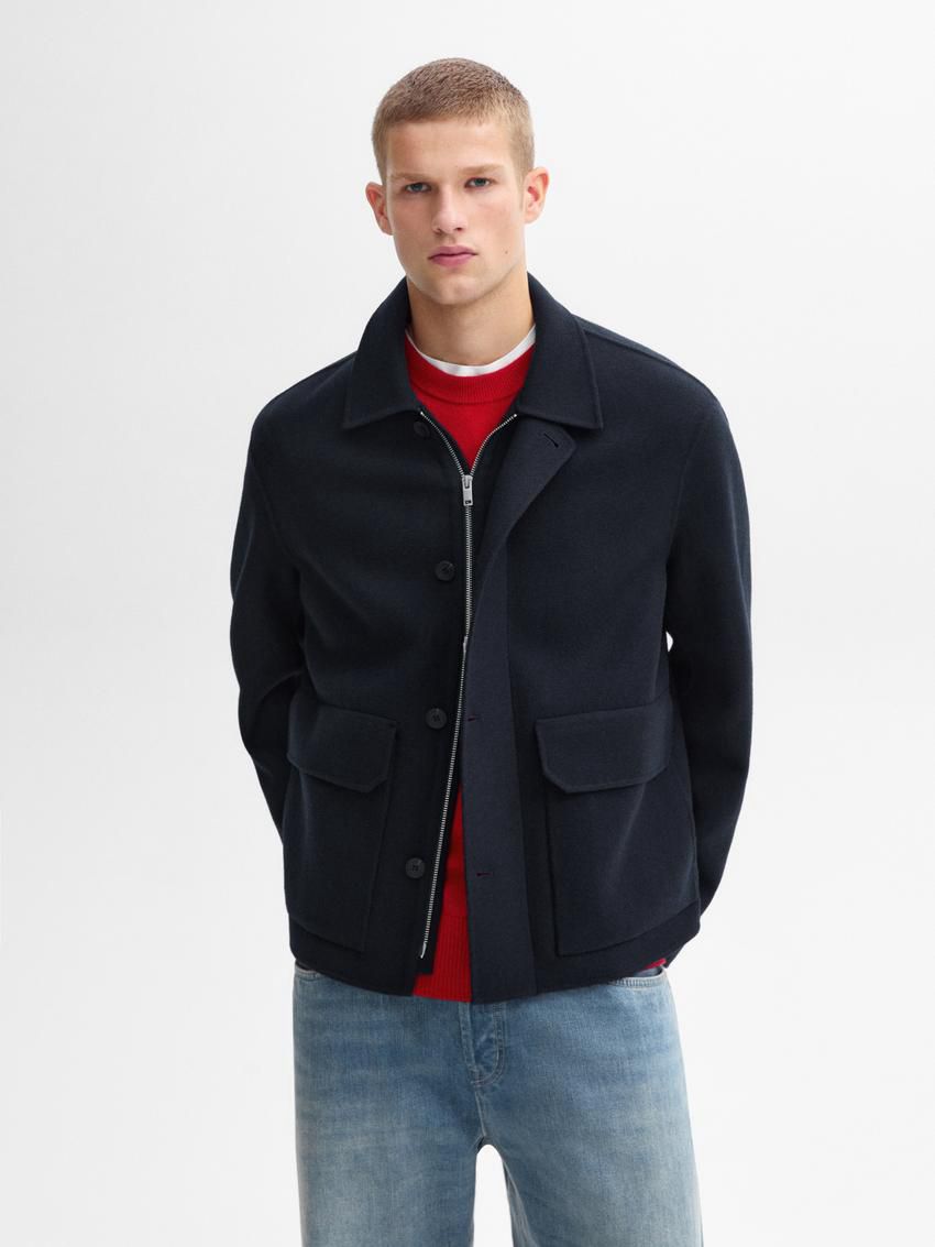 Massimo Dutti Wool Blend With Double Men Jacket Navy | US-NL0231768