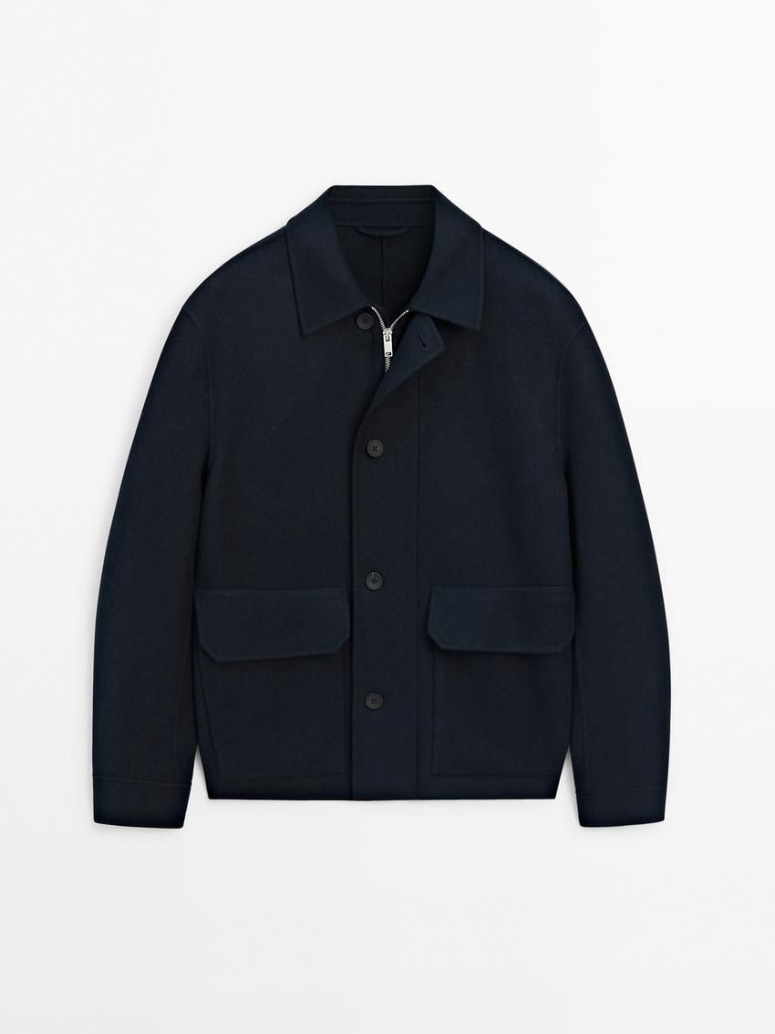 Massimo Dutti Wool Blend With Double Men Jacket Navy | US-NL0231768